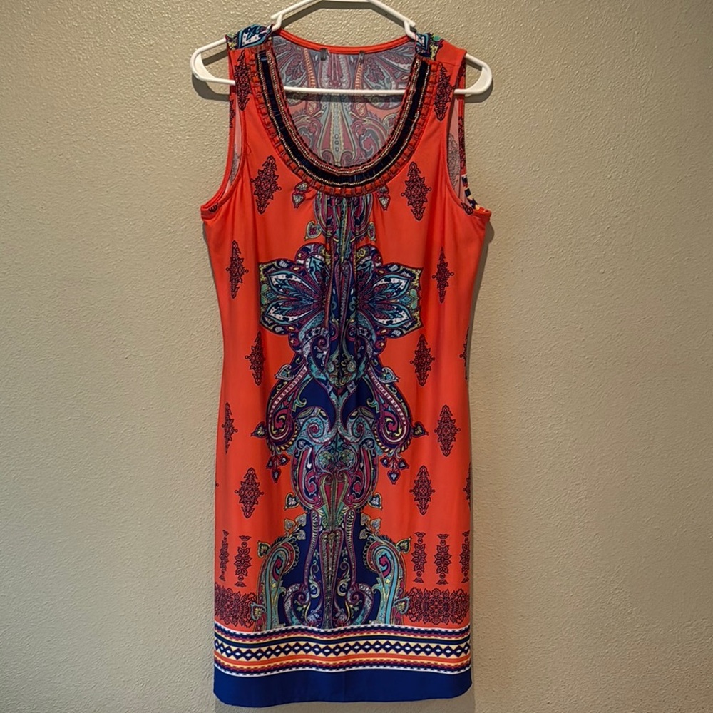 Orange Sleeveless Sheath Dress with Scoop Neck for Casual Wear